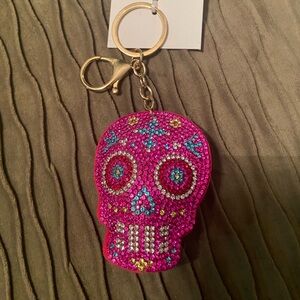 Vibrant Pink Rhinestone Skull Keychain